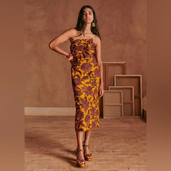 Sezane Pauline Luanda Ocre Floral Dress size 8 - Picture 1 of 8